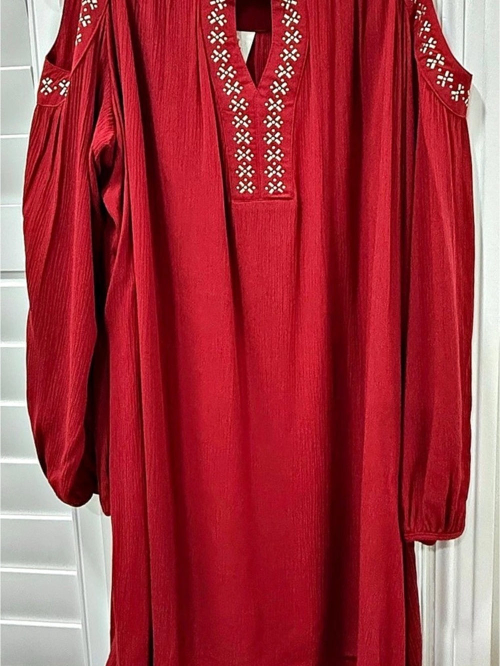Knox Rose Cold Shoulder Embroidered Trim Tunic Dress Embroidered Red Tunic Size